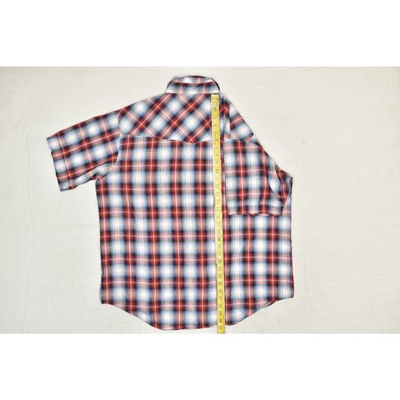 Plains Western Wear Size XL Short Sleeve Plaid Pearl Snap Button Shirt - Picture 7 of 8